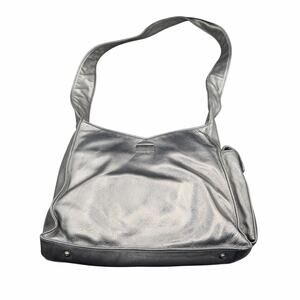 Perlina NY Black Leather Hobo Shoulder Bag Soft Slouchy Zip Pocket